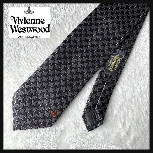 【美品 】イタリア製 Vivienne Westwood ACCESSORIES ヴィヴィアン ウエストウッド シルク 絹 ネクタイ 総柄 オーブワンポイント