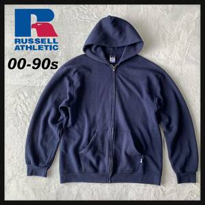 【希少】90-00s Russell ATHLETICラッセル アスレチック スウェット フルジップ パーカー 単色 ナス紺