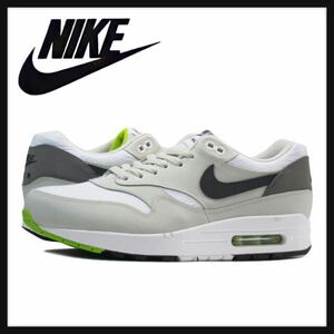 【美品】ナイキ エア マックス 1 レザー NIKE AIR MAX 1 WHITE/GREY/LIME 654466-103 スニーカー