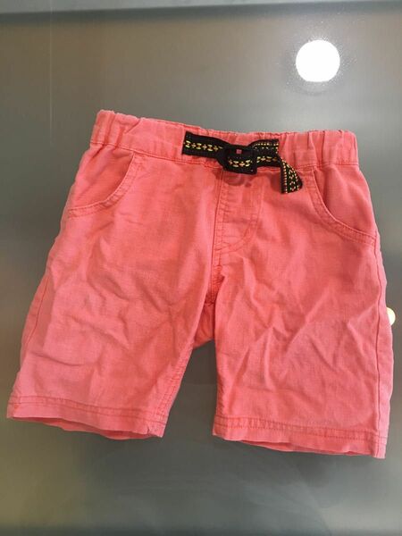 ピンク　麻５５％綿４５％　９０㎝　夏　ハーフパンツ　半ズボン　サーモンピンク