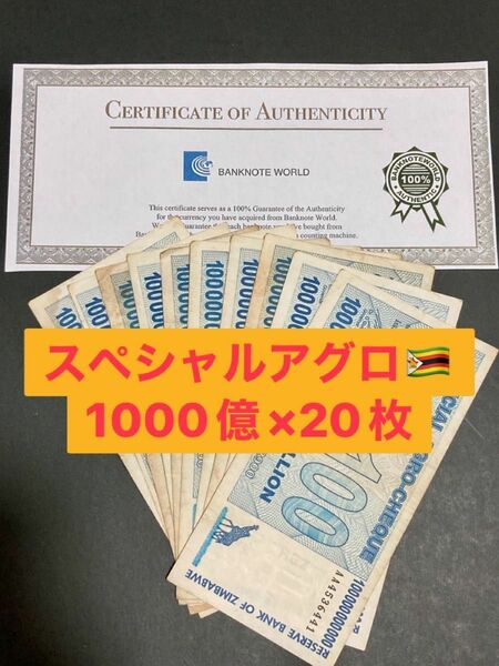 ジンバブエドル　アグロチェック　1000億ドル　20枚