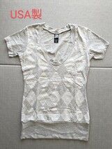 新品同様 alternative アメリカ製 Tシャツ オルタナティブ Vネック アーガイル柄_画像1