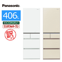 中古/屋内搬入付き/訳あり品 Panasonic 5ドア冷蔵庫 406L 60日保証 NR-E412PV ガラスドア 自動製氷 右開き/シャンパンゴールド/訳あり品_画像1