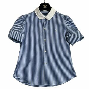 Ralph Lauren Ralph Lauren sport short sleeves shirt blouse stripe cuffs button Logo embroidery blue blue white white size 9 lady's 