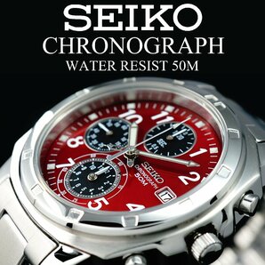 1円～ 1スタ セイコー 正規品 海外モデル SEIKO 逆輸入 ワインレッド 新品 1/20秒 高速クロノグラフ 腕時計 メンズ激レア入手困難 50m防水の画像6