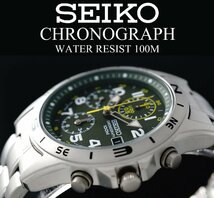 1円～ 1スタ セイコー 正規品 海外モデル SEIKO 緑 グリーン 逆輸入 100m防水 クロノグラフ 新品 腕時計 100ｍ防水メンズ激レア入手困難_画像6