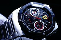 1円～1スタSCUDERIA FERRARI【スクーデリア・フェラーリ】FERRARI公式腕時計/新品本物美しすぎるブラックオクタゴンベゼルステンレスベルト_画像3