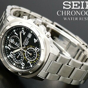 1円～ 1スタ セイコー 正規品 海外モデル SEIKO 逆輸入 美しいブラック 新品 1/20秒 クロノグラフ 腕時計50ｍ防水メンズ激レア入手困難の画像8