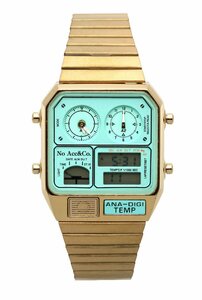 1 jpy ~1 start No Accessory&Co/No Acc&Co three generation reimport model GOLD×Tiffany BLUE Ana-Digi Temp new goods rare hard-to-find not yet sale in Japan retro Future 