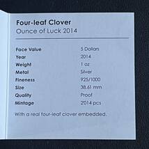 パラオ 5ドル銀貨 1oz 四葉のクローバー 2014年 ラッキーコイン 幸運 限定2014枚 ケース 説明書付き _画像5