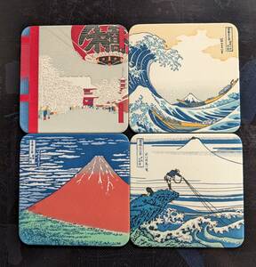 生活雑貨・浮世絵コースター・４種・富士山・