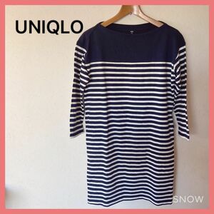 UNIQLO ユニクロ　レディース　ワンピース　ロングカットソー　ボーダー　サイズM ネイビー