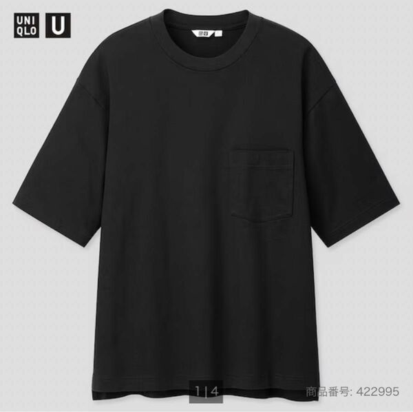 【UNIQLO U/ユニクロ】オーバーサイズクルーネックT（半袖）L　黒　ブラック ポケットTシャツ