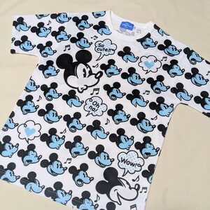 ☆PE12 Disney ディズニー メンズ S ミッキー ミッキーマウス 半袖 Tシャツ カットソー 白 ブルー 総柄 TDR TDL TDS