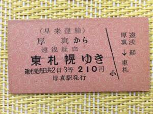 早来運輸 国鉄連絡乗車券 厚真→東札幌 3等