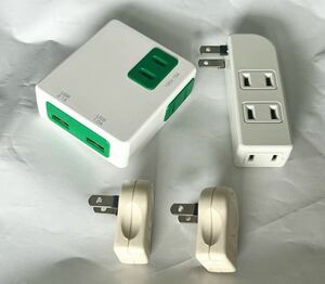USB充電器 コンセント口付き 4個口タップUSB 電源タップ ホワイト Ｌ型プラグ 三和 まとめ セット