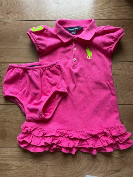 【ラルフローレン】ポロシャツワンピース　パンツ付き　90cm ピンク