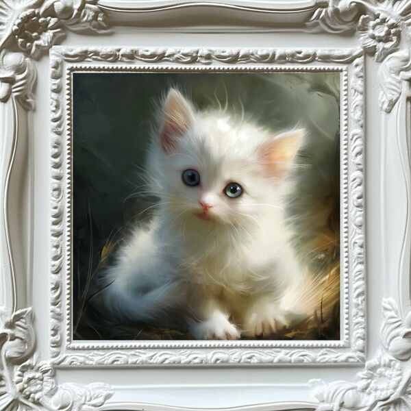 匿名配送　スクエアアート　13×13cm　B5　白猫　インテリア　小物　雑貨　絵画　オシャレなフォト　プレゼント　ギフト