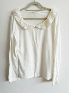 Tシャツ【Mサイズ】 白　丸襟　 長袖 ホワイト レース