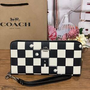 【1スタ】コーチ COACH 長財布 チェッカーボード プリント ブラック アウトレット 新品未使用