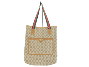 1円スタート 【GUCCI グッチ】 GGプラス シェリーライン トートバッグ PVCレザー ブラウン系 肩がけ カバン 鞄