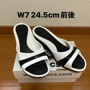 クロックス ササリー　サンダル　ミュール　ヒールＷ7 白×黒