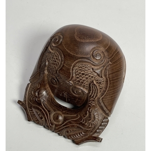 ● コレクター必見 銘入 玉峰? 木魚 仏壇仏具 木製 彫刻 鳴り物 仏教美術 木彫り ma734の画像1