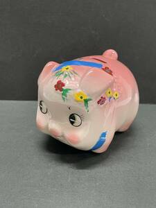 * collector worth seeing Showa Retro ceramics made pig. savings box pink pig pretty coin Bank objet d'art ornament collection M250