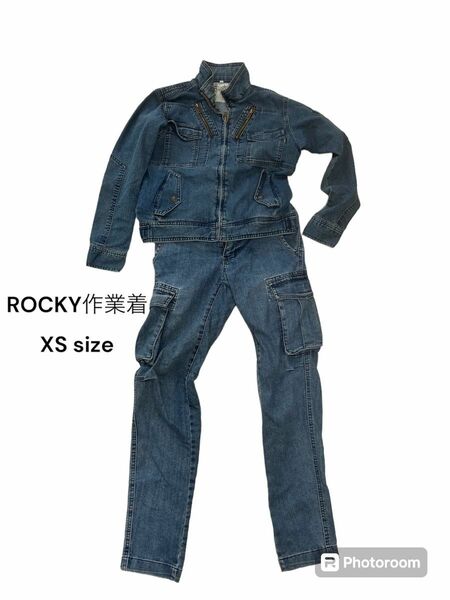 作業着　上下　セットアップ　デニム　 ブルー　ROCKY