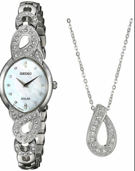 SEIKO スワロフスキークリスタル　ソーラー時計　ネックレス　セット　美品 