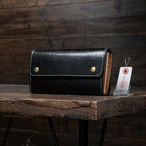[ new goods ] original leather Italian leather men's flap long wallet covered cover cow leather unused free shipping 1 jpy Classic black black rice field middle leather .