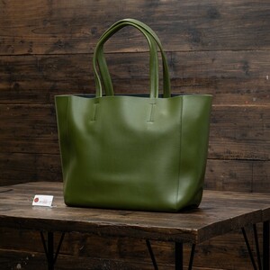 [ new goods ] original leather free shipping men's Italian casual tote bag back bag bag cow leather unused free shipping 1 jpy A4 green green rice field middle leather .