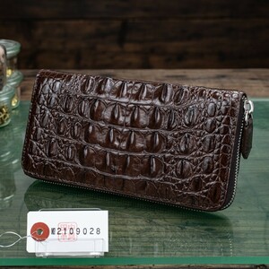 [ the truth thing photographing ] new goods horn back crocodile men's long wallet round fastener unused free shipping 1 jpy wani. back tea Brown rice field middle leather .
