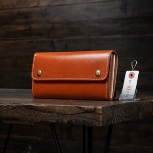 [ new goods ] original leather Italian leather men's flap long wallet covered cover cow leather unused free shipping 1 jpy Classic Brown tea color rice field middle leather .