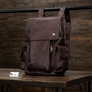 [ new goods ] original leather rucksack backpack bag Day Pack bag bag cow leather leather unused free shipping 1 jpy tea Brown rice field middle leather .