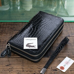 [ the truth thing photographing ] new goods one sheets leather crocodile double Zip men's long wallet free shipping wani1 jpy round fastener leather black black rice field middle leather .