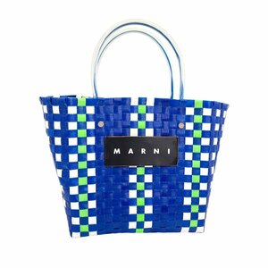 # 1 иен ~ стандартный б/у товар # MARNI Marni # цветок Cafe пикник сумка # большая сумка ручная сумочка корзина голубой 