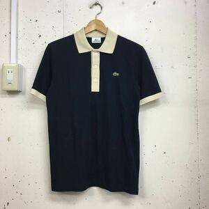 美品 LACOSTE ラコステ 鹿の子 ポロシャツ 半袖 サイズ2 日本製 黒 ブラック×ベージュ 