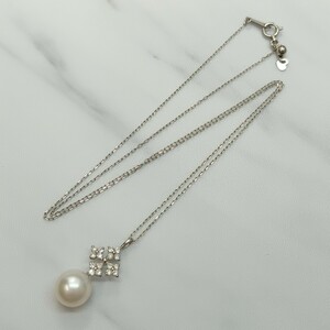 新品未使用!!アコヤ真珠☆ダイヤモンド☆ネックレス☆プラチナ☆(ダイヤ0.23ct　Pt850/900　刻印あり)　パール直径約8.5mm　約44cm　2.8g