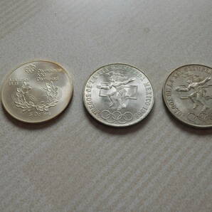 一円～ カナダ カルガリーオリンピック 五輪マークと月桂冠銀貨 UNC1枚 と メキシコオリンピック銀貨 2枚の画像1