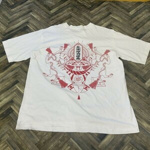 ヤM2516 日本製 　原宿 ACDC RAG 和柄 お稲荷さん Tシャツ サブカル系 ホワイト XL 汚れあり