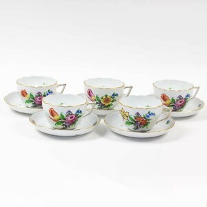 HEREND HVNGARY Herend Hungary cup & saucer 5 customer set gold paint flower ceramics Western-style tableware antique together #18505