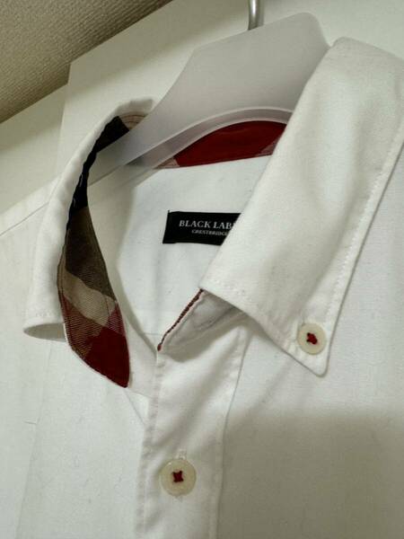 クレストブリッジ　ブラックレーベル　コットンボタンダウンチェックシャツ　ホワイト長袖シャツ メンズ