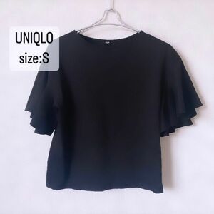 UNIQLO ユニクロ　マーセライズ　フレアスリーブTシャツ　ブラック　黒　S 400173