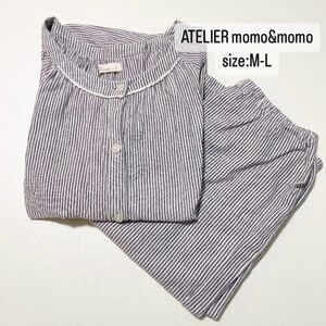 アトリエ　モモアンドモモ　半袖　ストライプ　パジャマ　ルームウェア　M-L