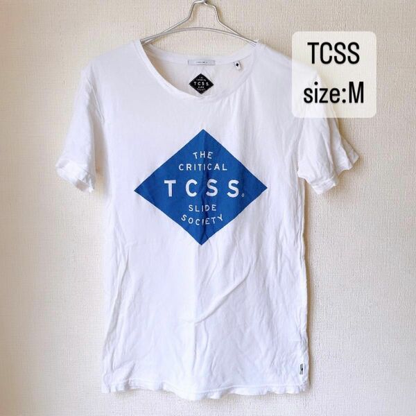 TCSS メンズ　半袖　ロゴ　Tシャツ　ホワイト　ネイビー　M