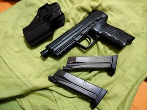  Tokyo Marui H&K HK45 Tacty karu black gas blowback magazine 2 ps black Hawk CQC ho ru Star attaching custom barrel ring . light 