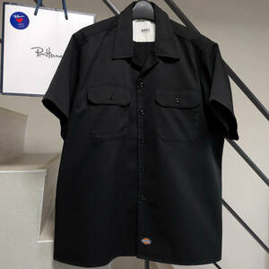 【Safari掲載】ロンハーマン RHC × DICKIES ディッキーズ オープンカラー 半袖 ワークシャツ S 黒 RonHerman California