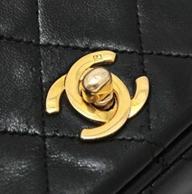 シャネル CHANEL ミニマトラッセ フルフラップ チェーンショルダーバッグ ラム 黒 G金具 【65245】_画像5