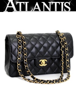 極美品 シャネル CHANEL マトラッセ23 Wフラップ チェーンショルダーバッグ キャビアスキン 黒 G金具 【65179】